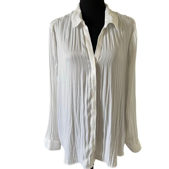 Maison d'Amelie Congurated White Satin Button Up Size XL Elevated Basic Career - Picture 1 of 9